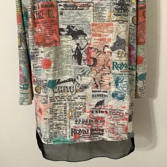 Vintage Y2K Artsy Eclectic Colorful Graphic Newsprint Oversized Shirt Large - Picture 8 of 12